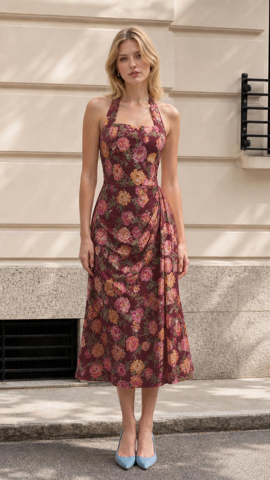 Front view of burgundy floral color variant