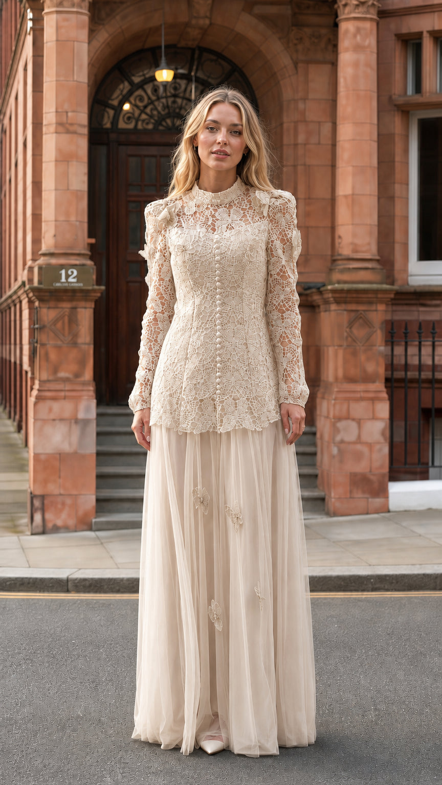 Champagne lace bodice and tulle skirt variant