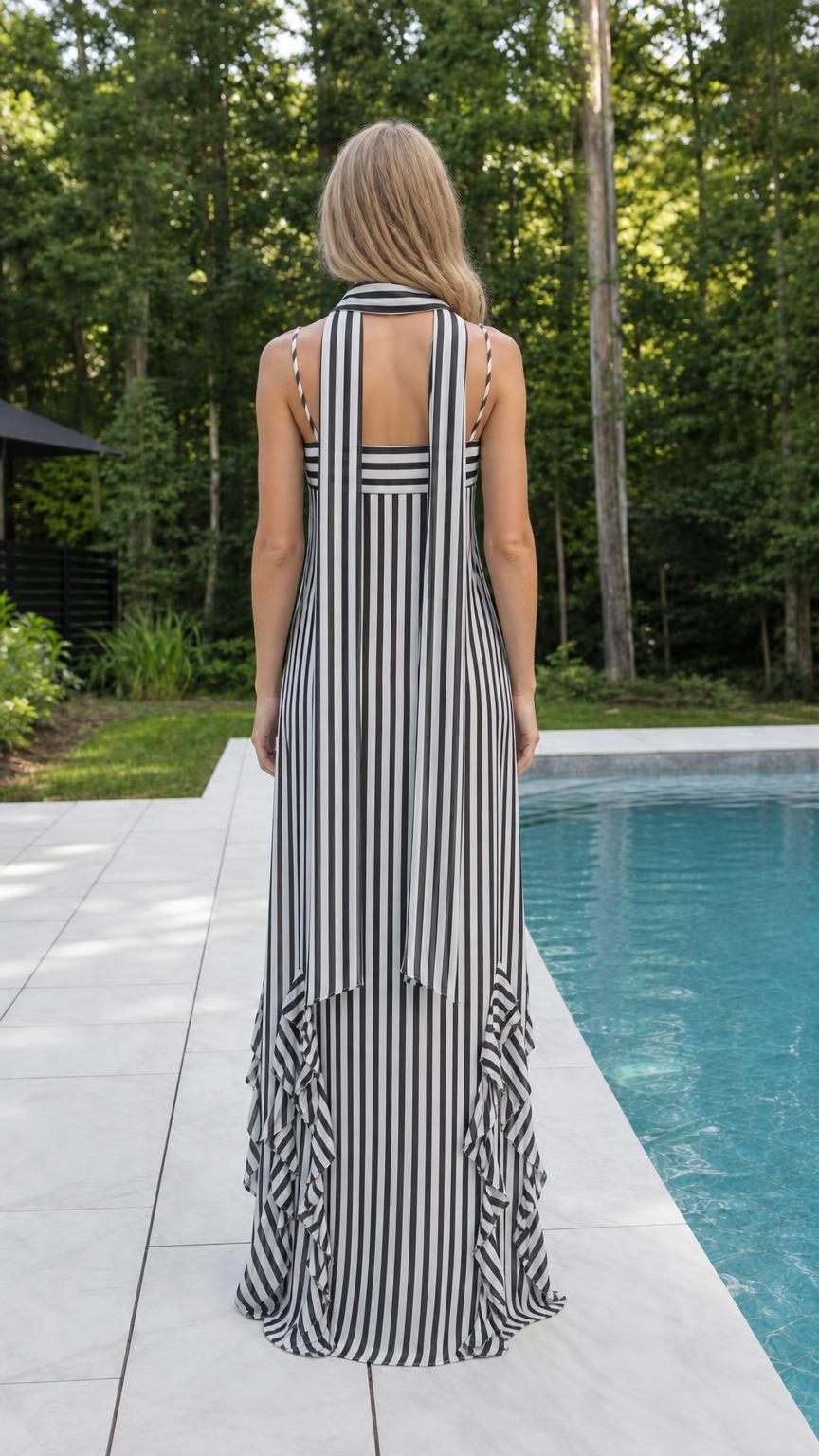Back view showcasing back strap details of the maxi dress