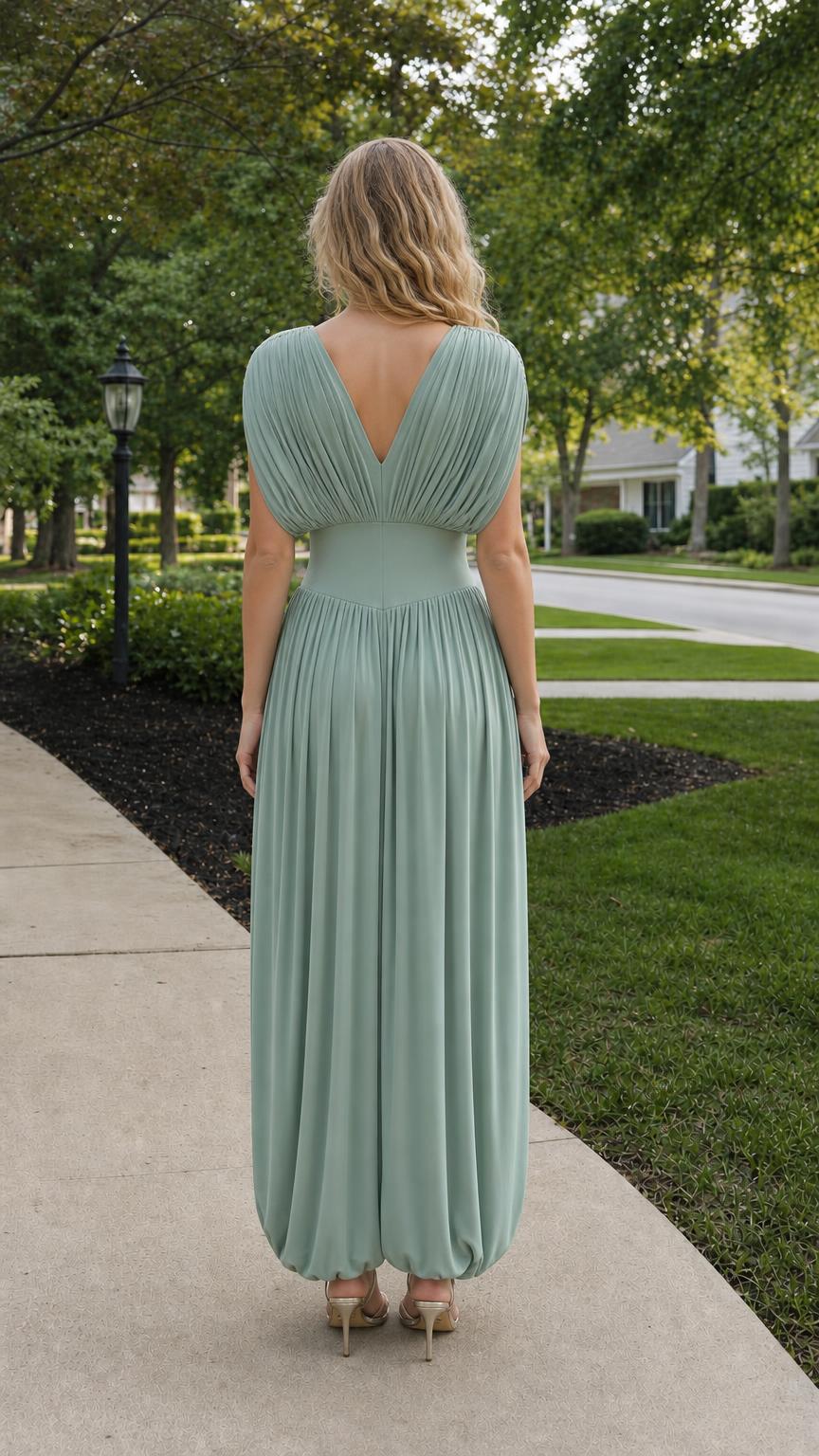 Back view of Sage Green maxi dress