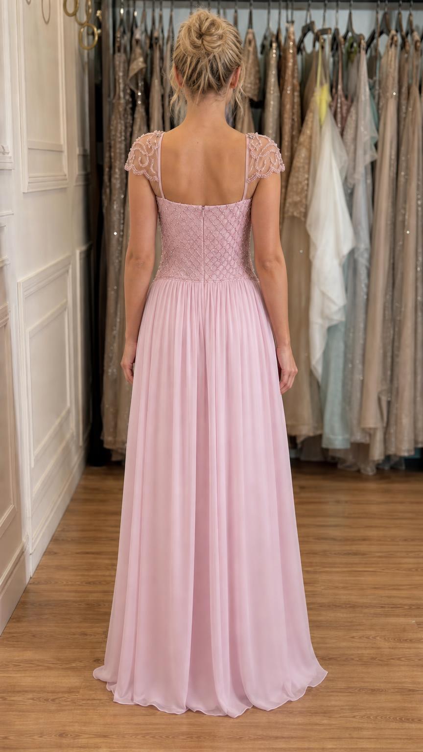 Back view of pink evening gown