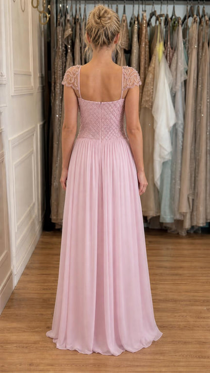 Back view of pink evening gown