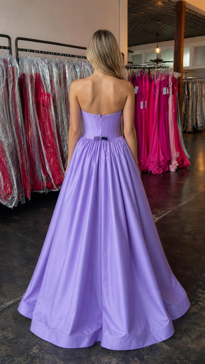 Back view showing corset-style back closure