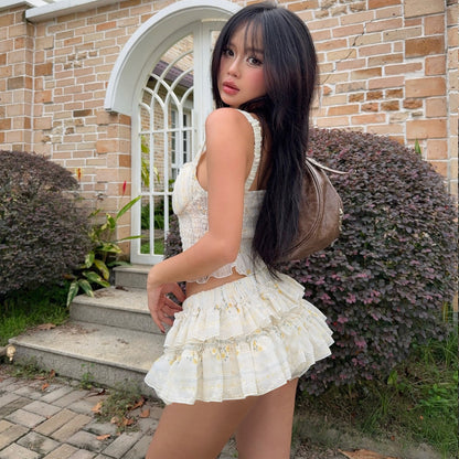 Sexy Chic Camisole And Puffy Mini Skirt Set For Women