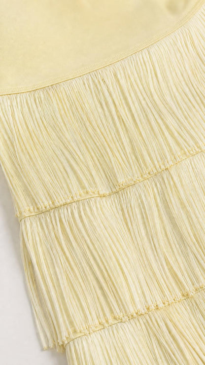 Close-up detail of tiered fringe layers in Light Yellow