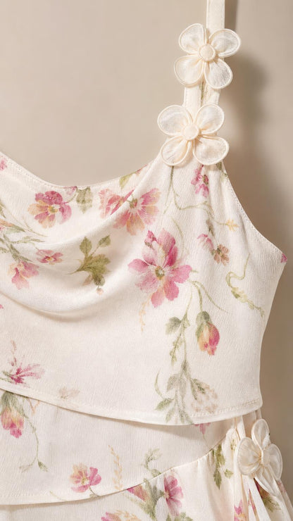 Close-up detail of cowl neck and strap appliqués on ivory set