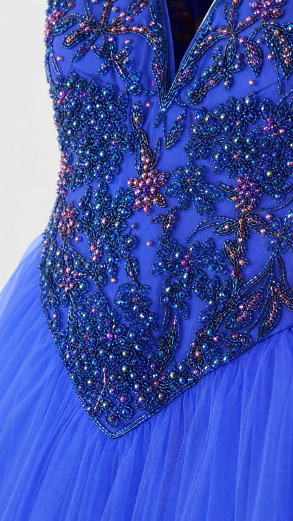 Close-up of beaded and embroidered bodice detail