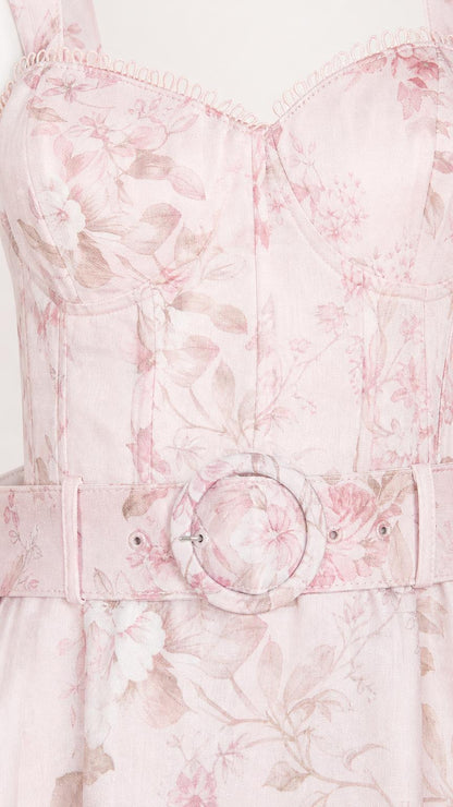 Close-up of sweetheart neckline and matching belt detail
