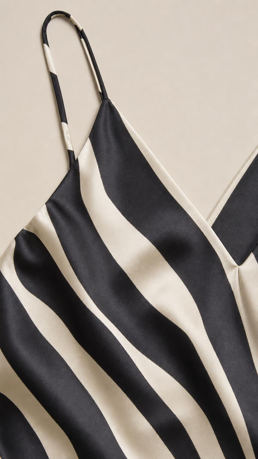 Close-up detail of fabric texture and spaghetti straps