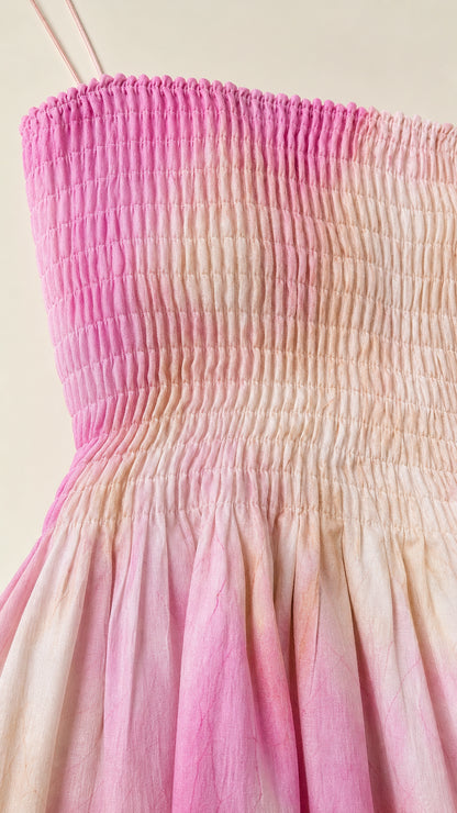Close up of pink smocked bodice detail