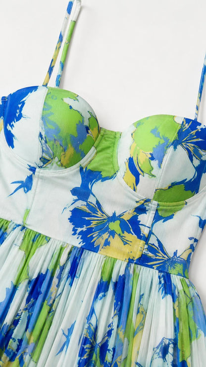 Close-up of structured bustier bodice and fabric pattern