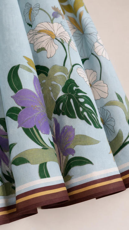 Close-up of floral botanical hem detail