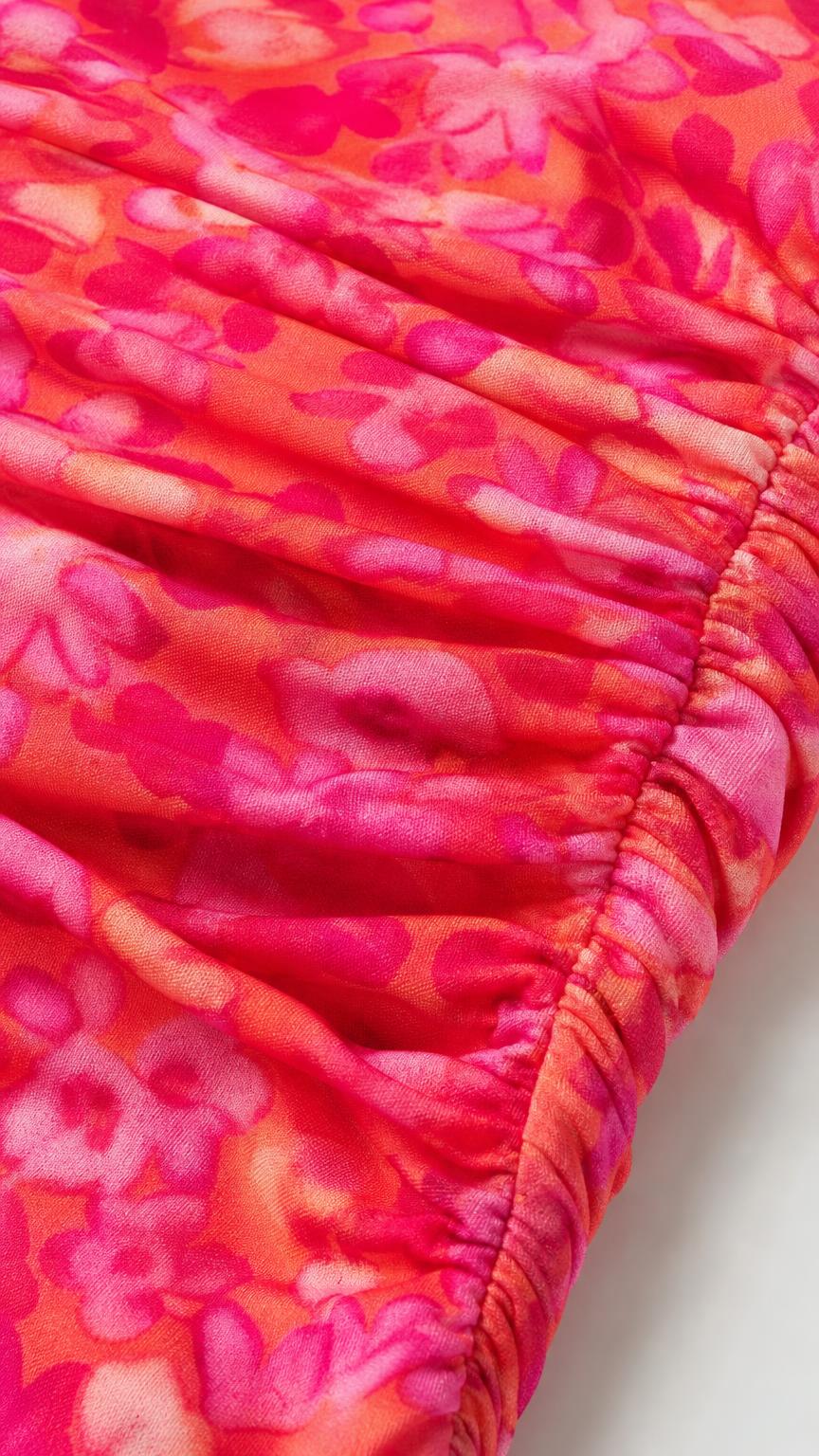Close-up of ruched floral fabric texture