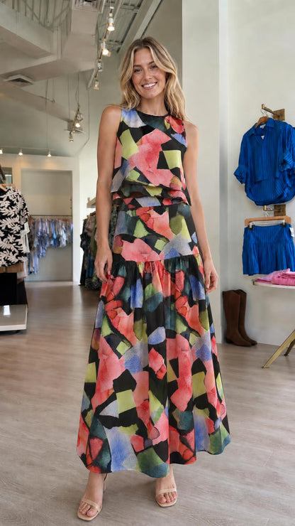 Black multi color variant of two-piece maxi set