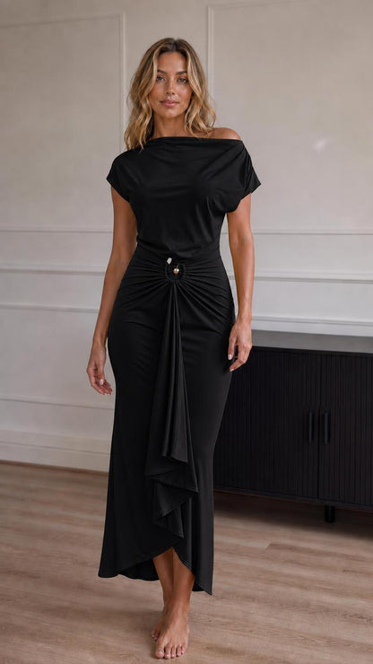 Full view of model wearing the black color variant