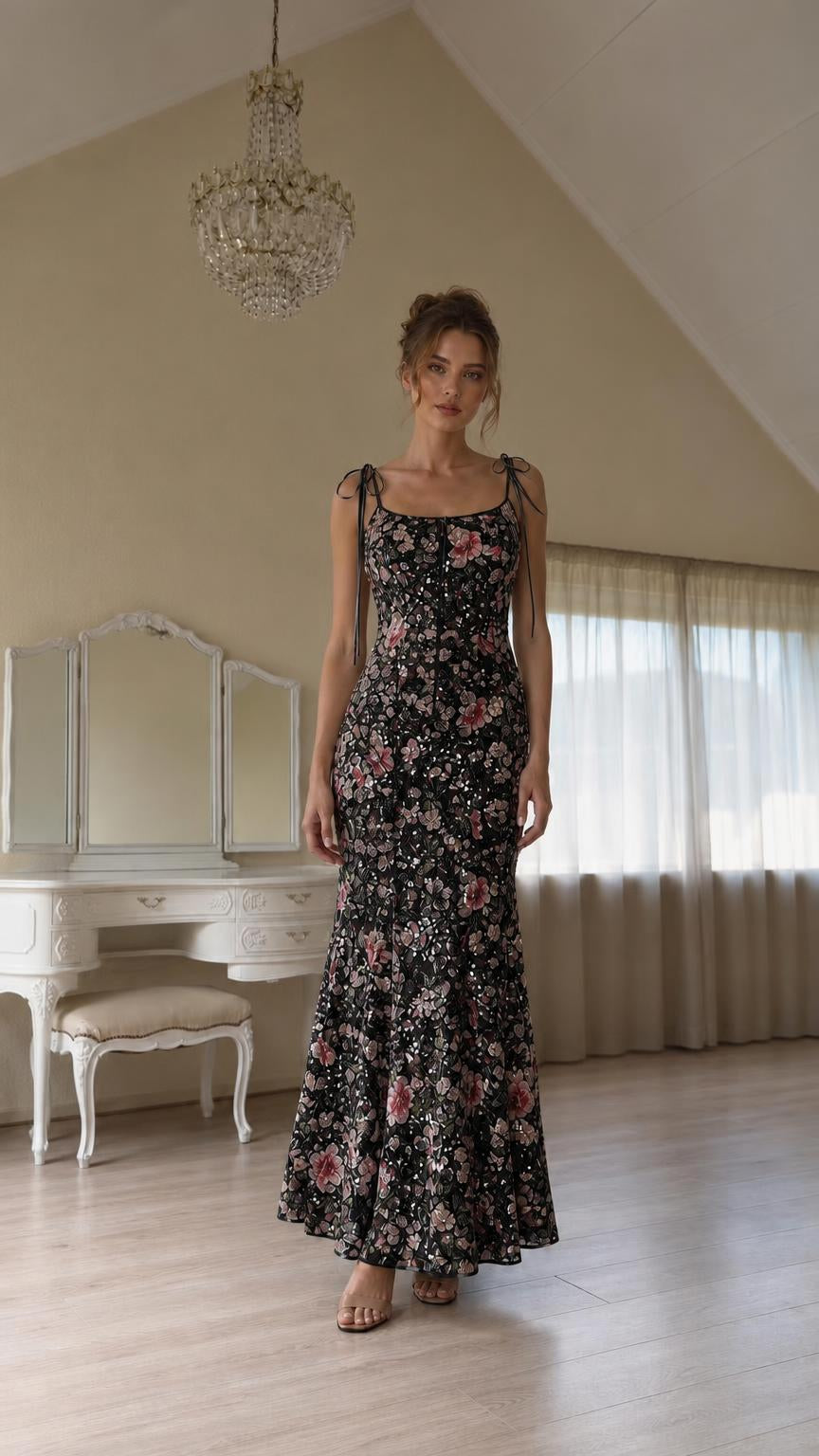 Front view of black color variant with floral sequins