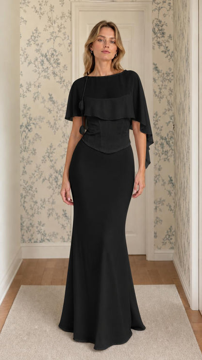 Black chiffon overlay evening dress