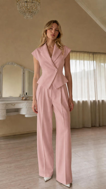 Full view of pink color variant two-piece pants set