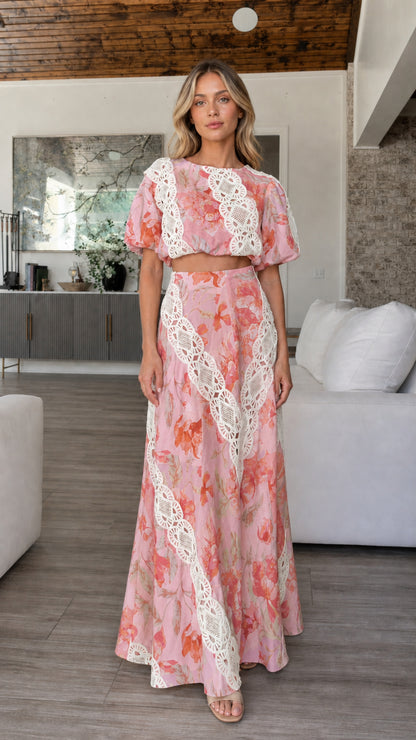 Front view of pink floral color variant