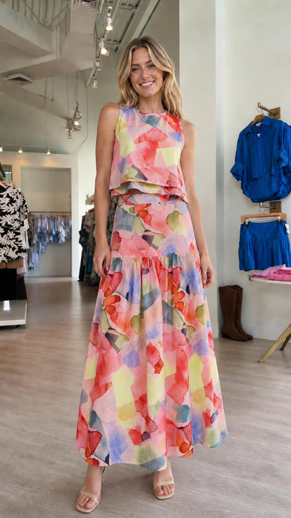 Pink multi color variant of two-piece maxi set