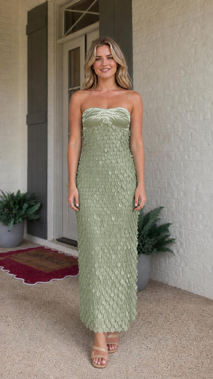 Full length view in sage green color variant