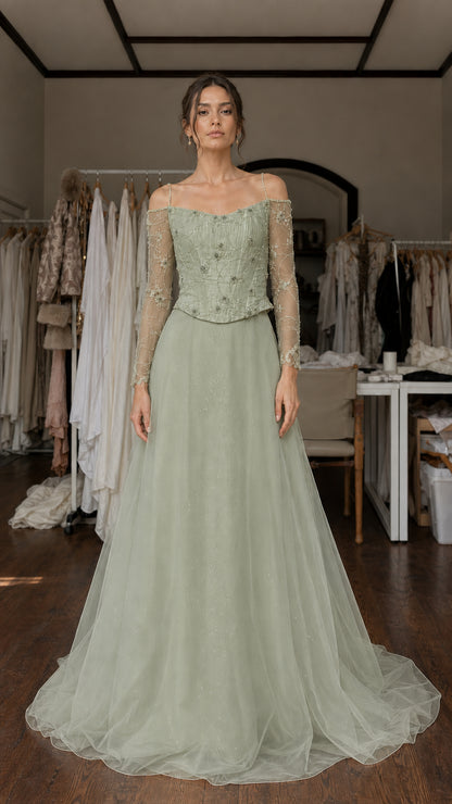 Front view of sage green color variant