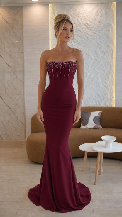 Front view of Burgundy evening dress variant