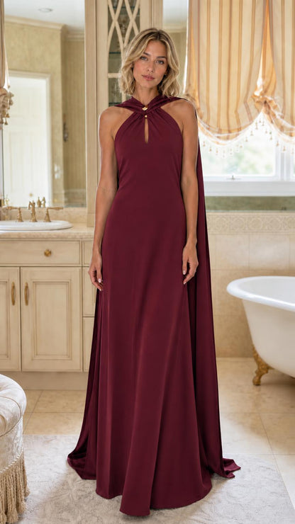 Front view of burgundy evening dress