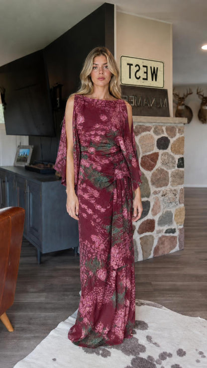 Front view of Burgundy floral maxi dress variant