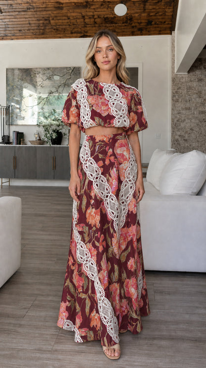 Front view of burgundy floral color variant