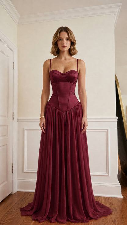 Front view in deep burgundy colorway