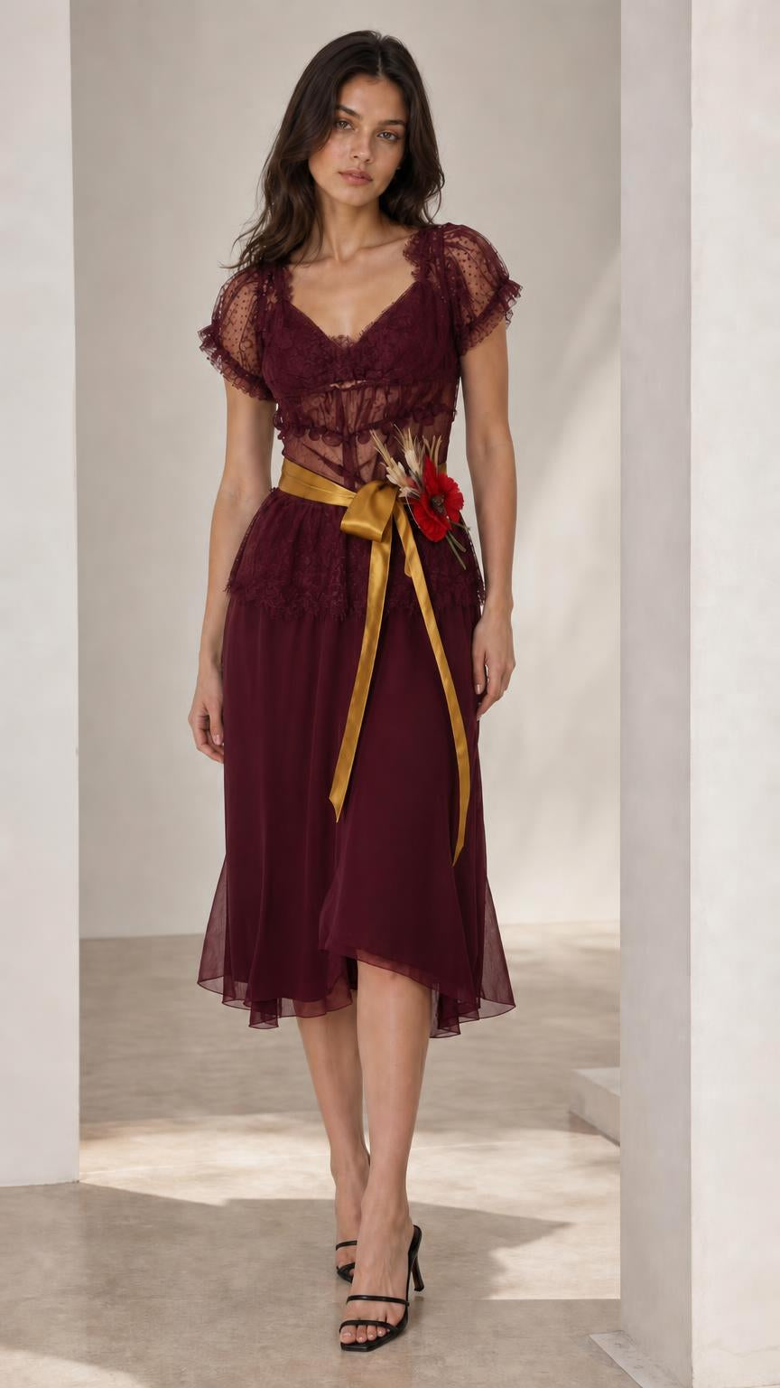 Burgundy midi dress color variant