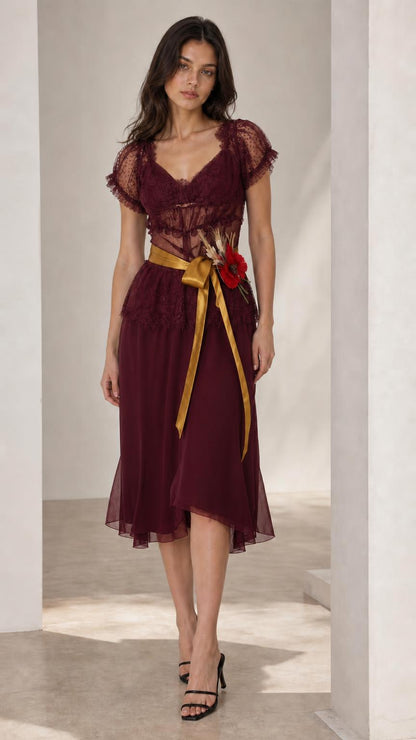 Burgundy midi dress color variant