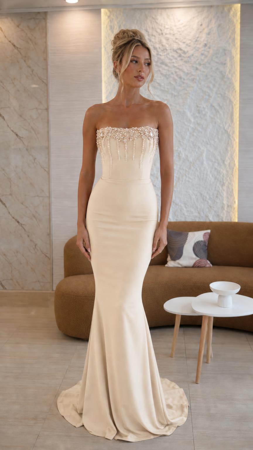Front view of Champagne evening dress variant