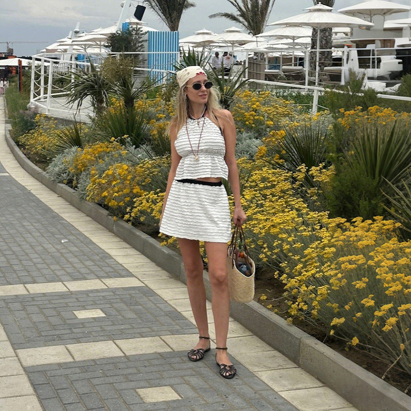 American-style Chic Womens Outfit Summer Set Solid Color
