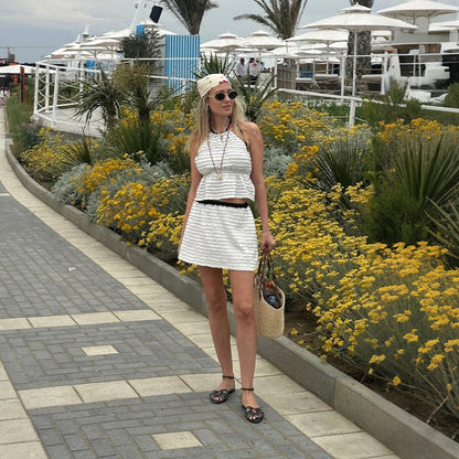 American-style Chic Womens Outfit Summer Set Solid Color