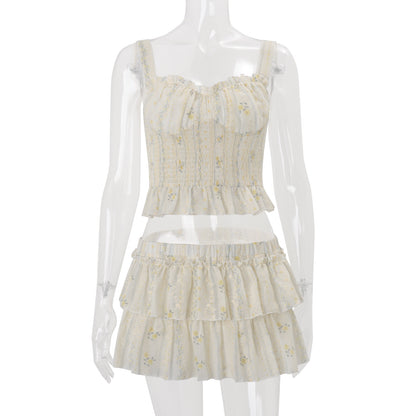 Sexy Chic Camisole And Puffy Mini Skirt Set For Women