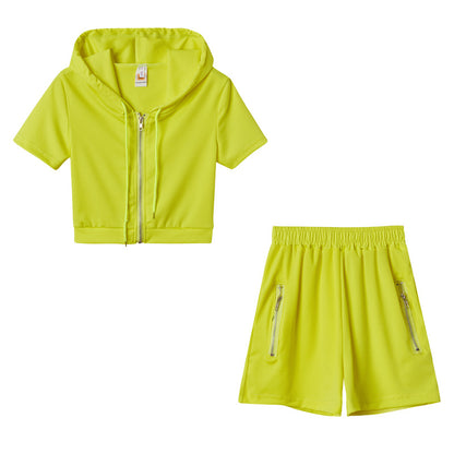 European And American Style Solid Color Sporty Casual Two-Piece Set With Hood And Zipper