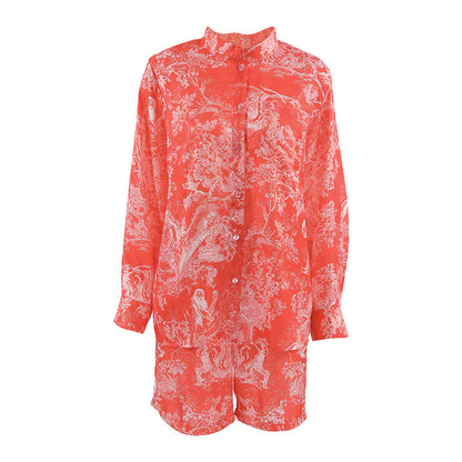 Loose-fitting Long-sleeve Shorts Womens Set