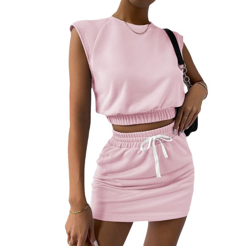 Casual Fashion Round-Neck Short-Sleeve Top And Skirt Set