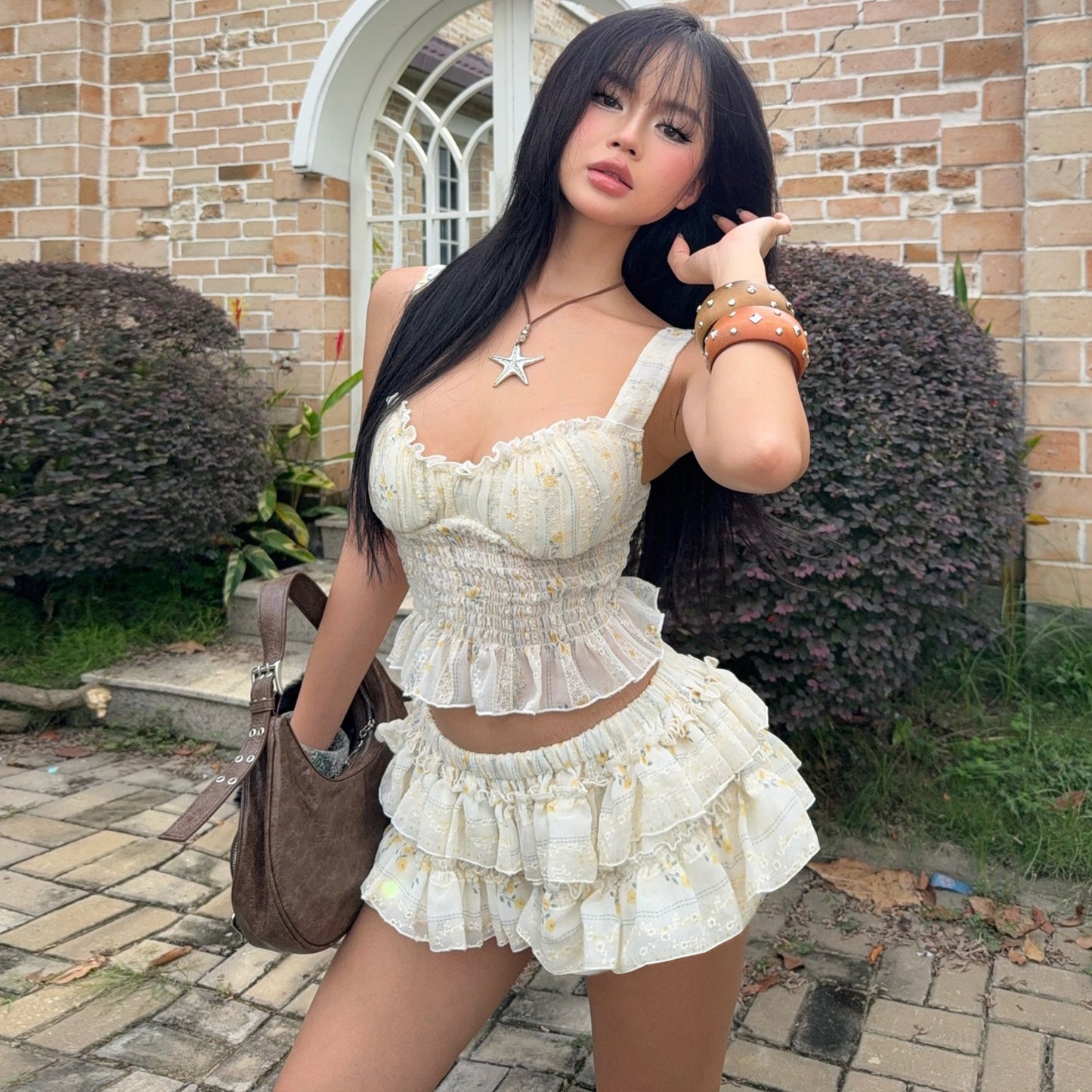 Sexy Chic Camisole And Puffy Mini Skirt Set For Women