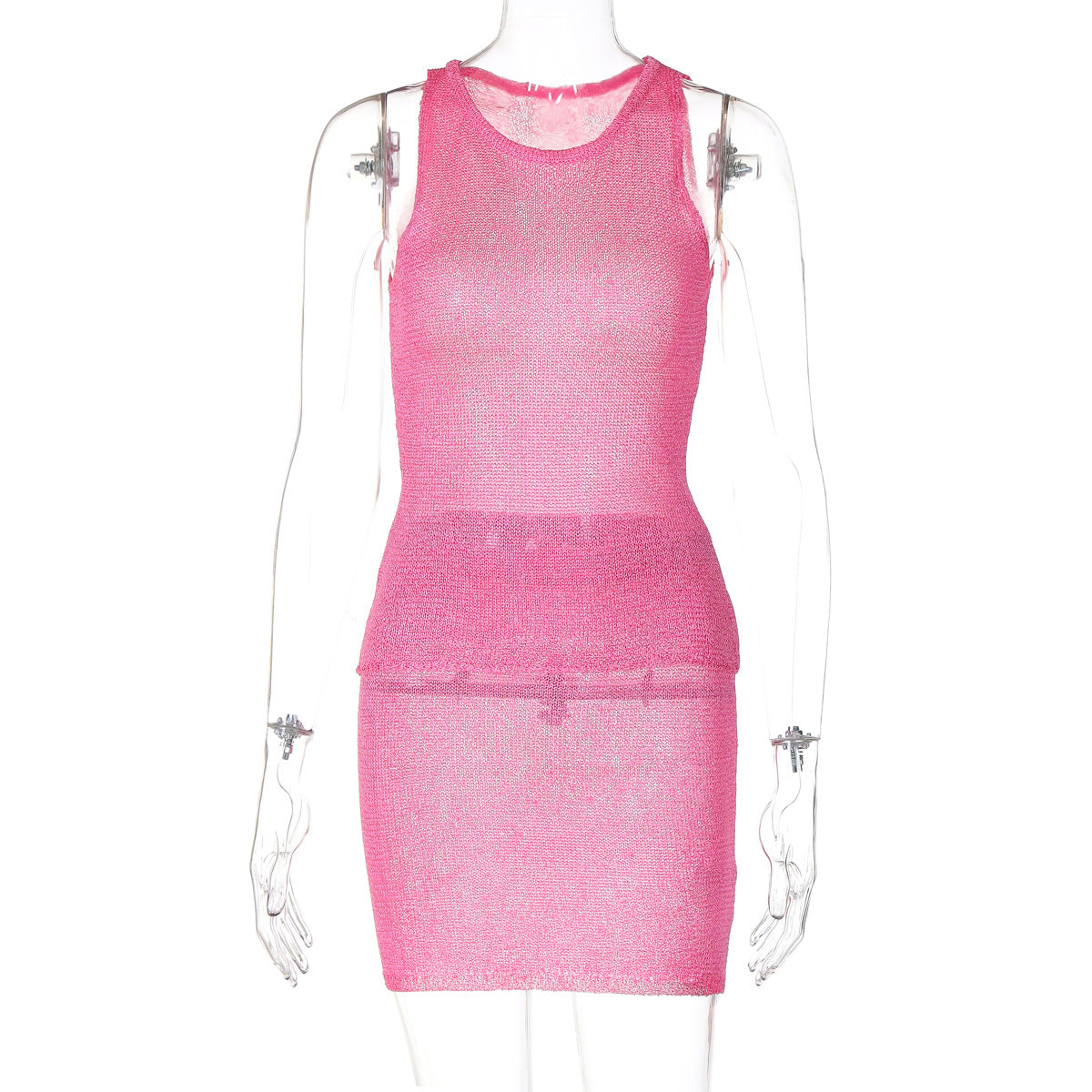 Fashionable Crew-Neck Sleeveless Top And Sexy Midi Skirt Knit Set