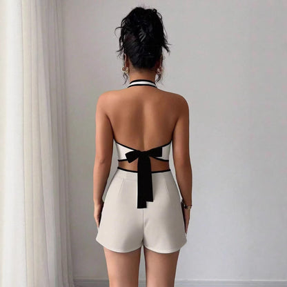 Sleeveless Halter Top And Shorts Set For Women