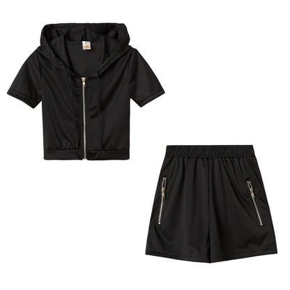 European And American Style Solid Color Sporty Casual Two-Piece Set With Hood And Zipper