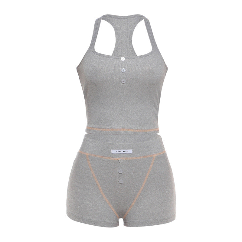 European And American Style 2026 Summer Cross-Border New Fashionable Unique Trendy Street-Style Solid Color Low-Cut Bodycon Tank Top And Pants Set