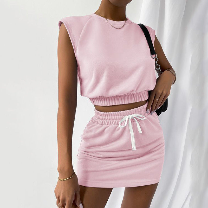 Casual Fashion Round-Neck Short-Sleeve Top And Skirt Set