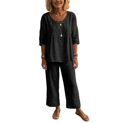 Casual Commuter Comfortable Loose Crew-Neck Linen Set