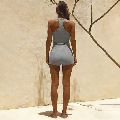 European And American Style 2026 Summer Cross-Border New Fashionable Unique Trendy Street-Style Solid Color Low-Cut Bodycon Tank Top And Pants Set