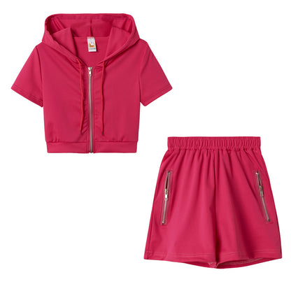 European And American Style Solid Color Sporty Casual Two-Piece Set With Hood And Zipper