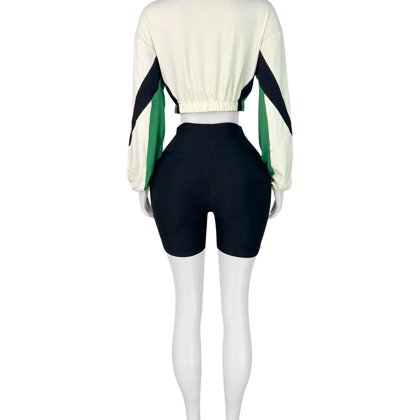 European And American Style Fashionable Womens Patchwork Contrasting Color Zippered Shorts Sports Two-Piece Set